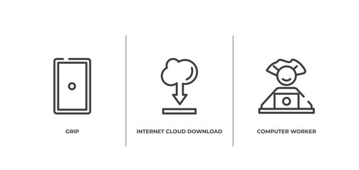 computer workers outline icons set. thin line icons sheet included grip, internet cloud download, computer worker vector.