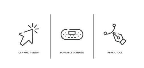 cursors and pointers outline icons set. thin line icons sheet included clicking cursor, portable console, pencil tool vector.