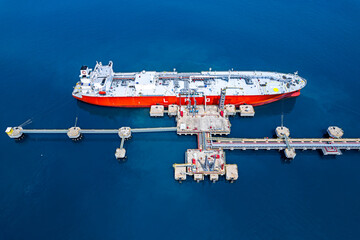 Aerial view photo LPG and fuel tanker ship.