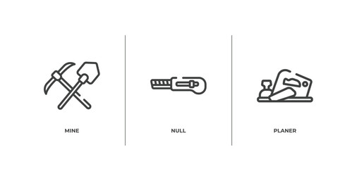 construction tools outline icons set. thin line icons sheet included mine, null, planer vector.