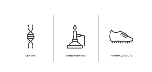 Fototapeta premium sports outline icons set. thin line icons sheet included genetic, bunsen burner, football boots vector.