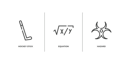 chemistry outline icons set. thin line icons sheet included hockey stick, equation, hazard vector.