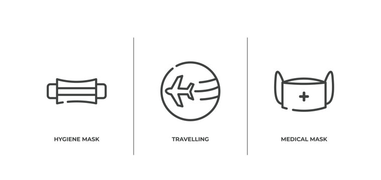 outline icons set. thin line icons sheet included hygiene mask, travelling, medical mask vector.