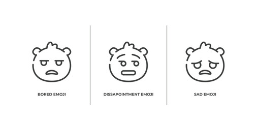 emoji outline icons set. thin line icons sheet included bored emoji, dissapointment emoji, sad vector.