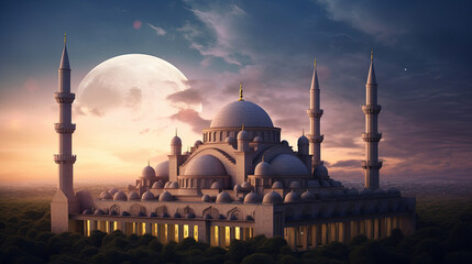 Illustration of amazing architecture design of muslim mosque concept