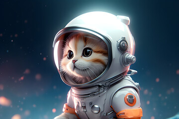 Kitten in spacesuit in the space, AI generative - obrazy, fototapety, plakaty