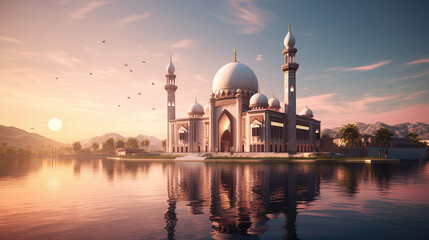 Fototapeta na wymiar Illustration of amazing architecture design of muslim mosque concept