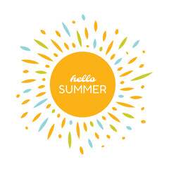 Hello, Summer. Sun abstract vector illustration, Isolated on white background.
