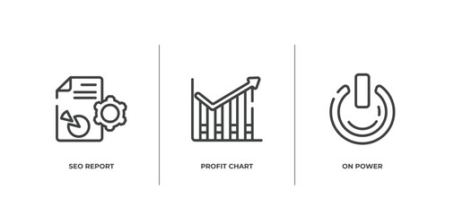 business pack outline icons set. thin line icons sheet included seo report, profit chart, on power vector.