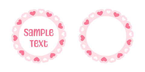 Circle scalloped frame with hearts, Pastel Cute Valentines Border