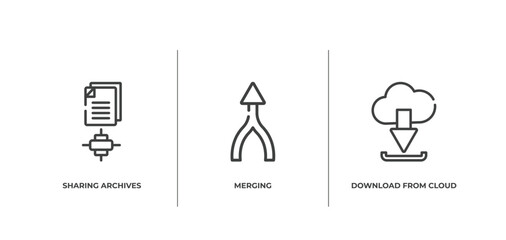 collection. outline outline icons set. thin line icons sheet included sharing archives, merging, download from cloud vector.