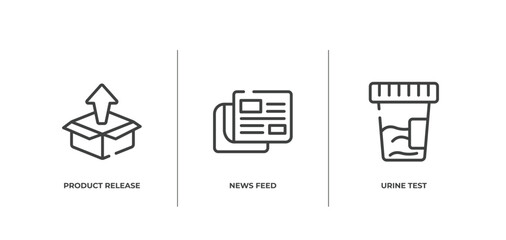 general outline icons set. thin line icons sheet included product release, news feed, urine test vector.