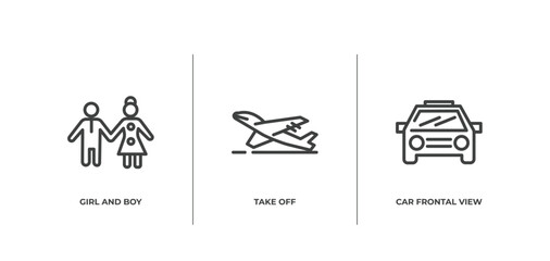 Fototapeta premium signals set outline icons set. thin line icons sheet included girl and boy, take off, car frontal view vector.