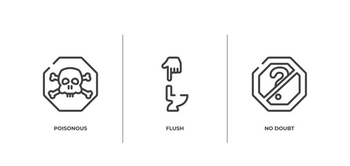 signal and prohibitions outline icons set. thin line icons sheet included poisonous, flush, no doubt vector.
