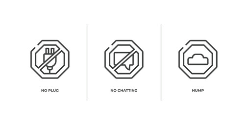 traffic signs outline icons set. thin line icons sheet included no plug, no chatting, hump vector.