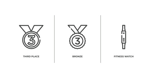 active lifestyle outline icons set. thin line icons sheet included third place, bronze, fitness watch vector.
