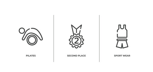 Fototapeta premium gym outline icons set. thin line icons sheet included pilates, second place, sport wear vector.