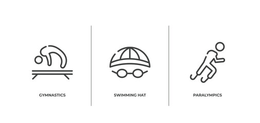sports outline icons set. thin line icons sheet included gymnastics, swimming hat, paralympics vector.