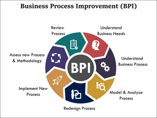 Business Process Improvement (BPI). Infographic template with icons