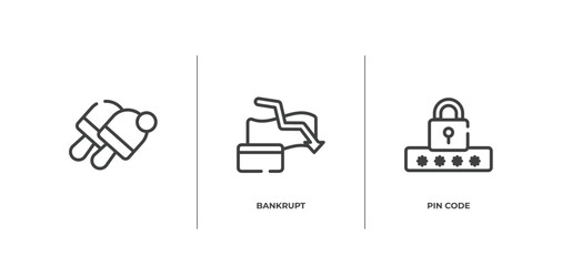 finance outline icons set. thin line icons sheet included , bankrupt, pin code vector.