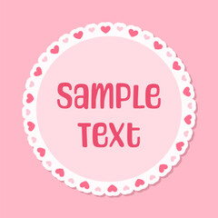 Naklejka premium Circle scalloped frame with hearts, Pastel Cute Valentines Border