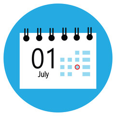 new calender, 01 july icon with white background