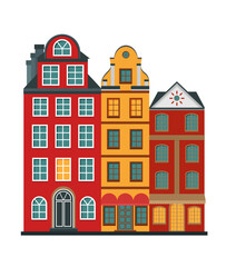 Vector illustration of the old buildings of Stockholm. Isolated on a white background.	
