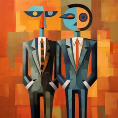 アートで描かれた複数人のビジネスマン,Generative AI AI画像