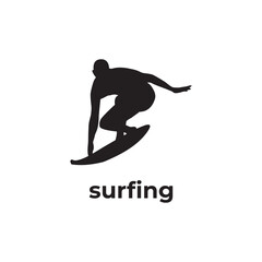 simple black silhouette surfing vector design