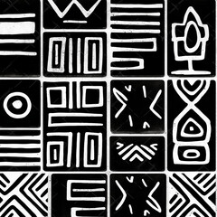 Minimalist African pattern in black and white. Generative AI