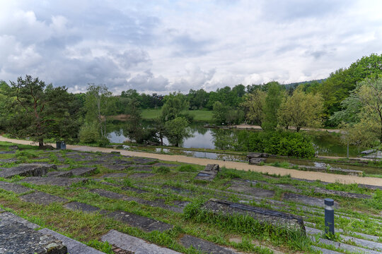 Scenic view of public park named Irchelpark with pond at City of Z&uuml;rich on a cloudy spring morning. Photo taken May 9th, 2023, Zurich, Switzerland.