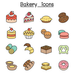 Bakery color line icon set