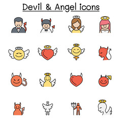 Devil and Angel color line icon set