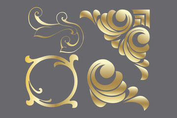 Vector damask vintage baroque scroll ornament swirl. Victorian monogram heraldic shield swirl. Retro floral leaf pattern border foliage antique  acanthus calligraphy engraved tattoo.Tile decor element - 602219527
