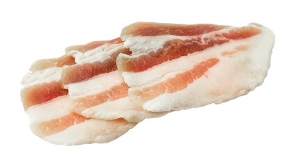 Pork fat with layers of meat on a transparent background. Sliced bacon. Isolated object