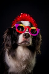 fairy funny dog using rainbow hat and sunglasses generated ai