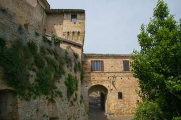 Obraz premium View of the castle of Grottammare medieval village during summer day of sun in the Marche region, Italy