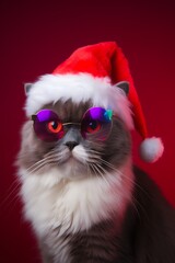 Cat in Christmas hat isolated generated ai