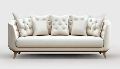 Modern  stylish white sofa on isolated white background. Furniture, interior object, stylish sofa. Generative AI