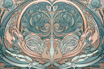 art nouveau floral reflected pastel background, Generative AI
