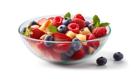 healthy fresh fruit salad white background generative AI 
