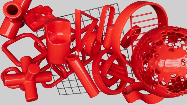 Abstract Red Glossy Plastic Thingies Composition