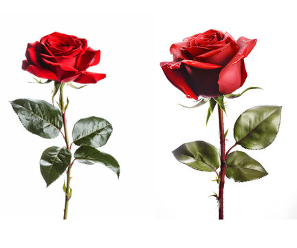 Red rose isolated on white background, Love, Dark red rose, Red Rose image, Red Rose. Generative AI