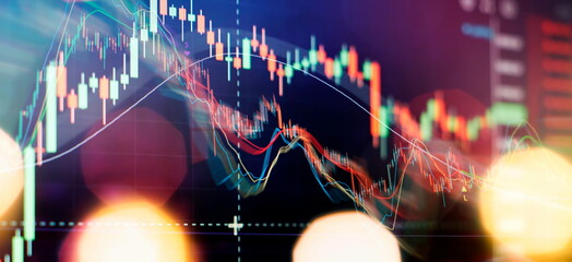 Diagrams, financial figures. Abstract glowing forex chart interface wallpaper. Investment, trade, stock, finance