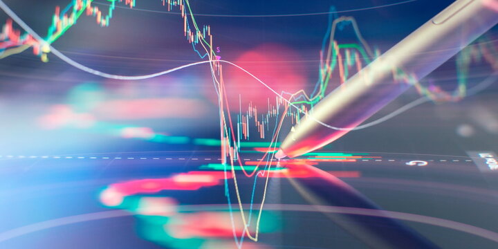 Diagrams, financial figures. Abstract glowing forex chart interface wallpaper. Investment, trade, stock, finance