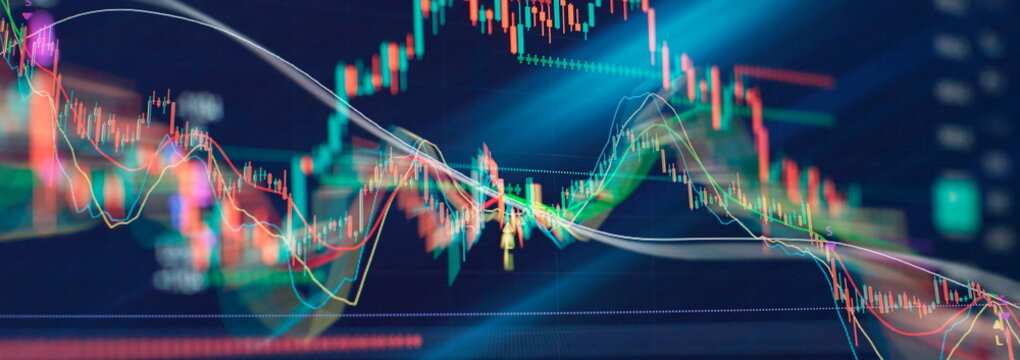 Diagrams, financial figures. Abstract glowing forex chart interface wallpaper. Investment, trade, stock, finance