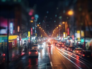 Fototapeta na wymiar Urban Dreams: Blurred City Lights in Motion Background