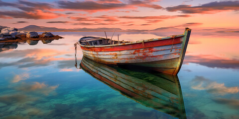Fototapeta premium Boat on the sea at sunset