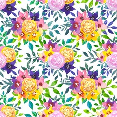 Fototapeta na wymiar Seamless floral pattern with bright abstract flowers on a white background