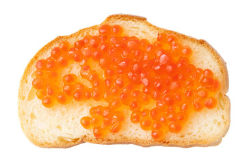 Sandwich with red caviar isolated on white background